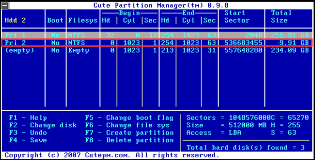 created new partition
