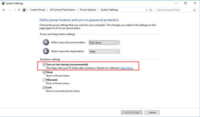 turn on fast startup