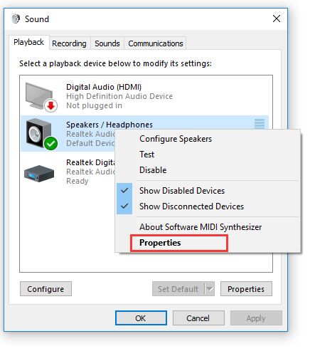 logitech speaker playback device properties