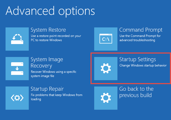 safe mode startup settings