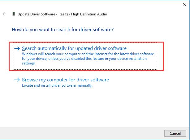 search automatically for realtek hd audio driver