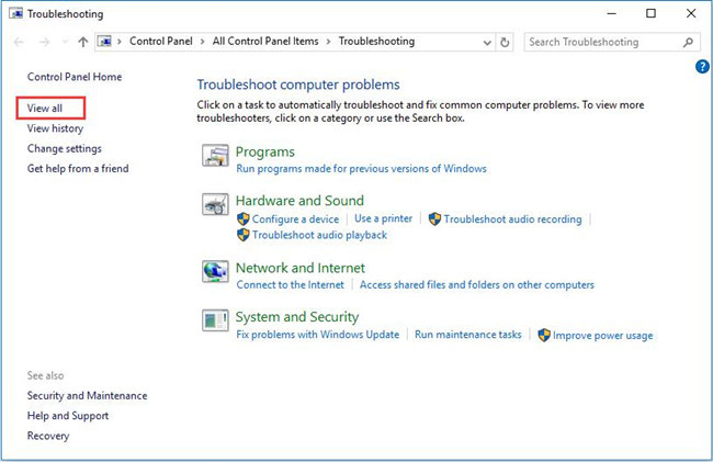 troubleshooting view all