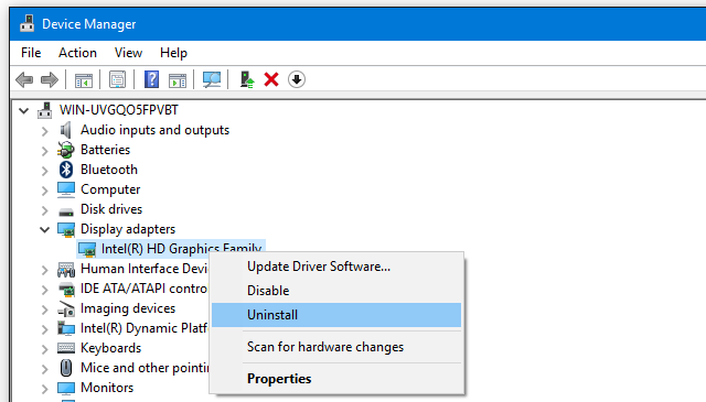 uninstall graphic driver completely windows 10