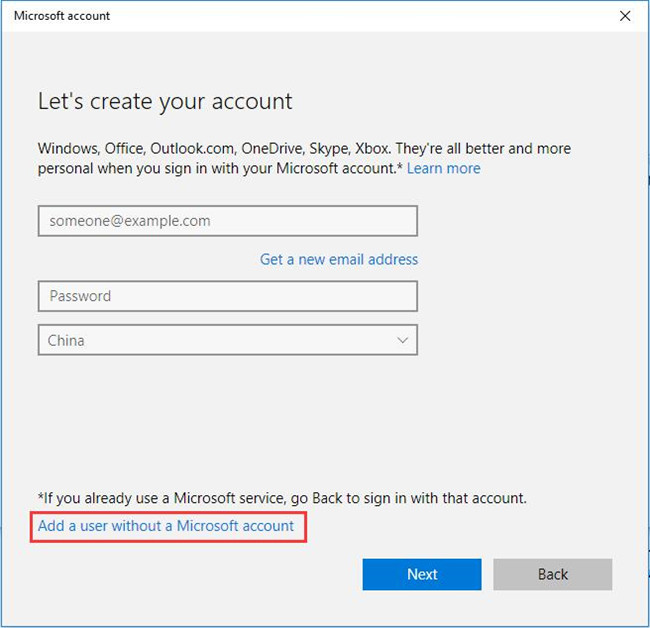 add a user without a microsoft account
