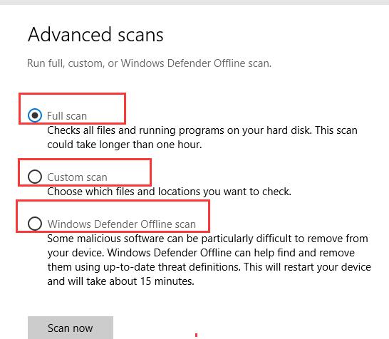 windows defender offline scan not working