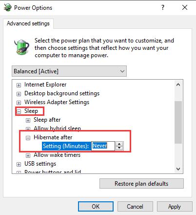 change hiberanation settings