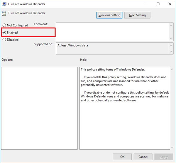 group policy disable windows defender
