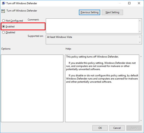 How to Enable or Disable Windows Defender on Windows 10