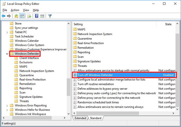 group policy turn off windows defender