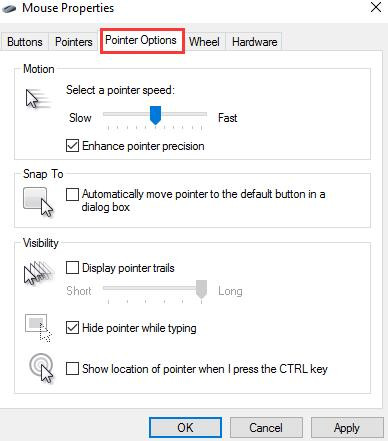 mouse pointer options