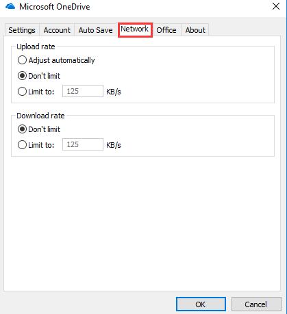 onedrive network settings