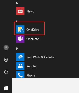 open onedrive on start menu