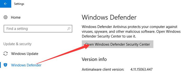 Otwórz Centrum Bezpieczeństwa Windows Defender