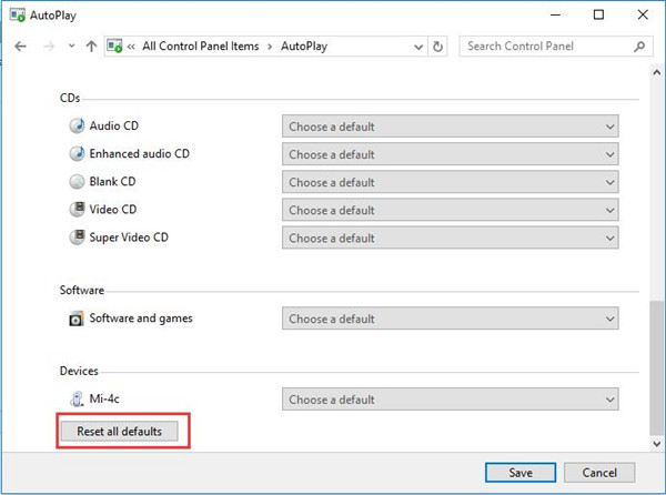 reset default cd player windows 10