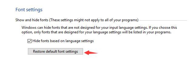 restore default font settings