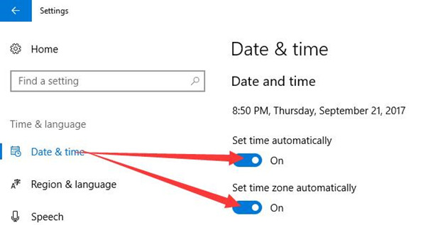 windows 10 set time zone