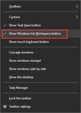 show windows ink workspace button