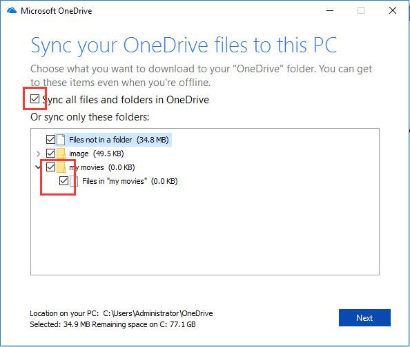sync onedrive files to pc