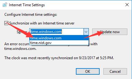 synchronize with an internet time server