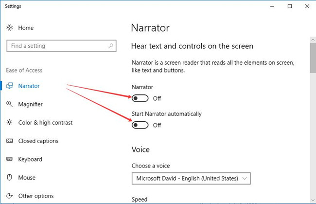 turn off narrator and turn off narrator automatically