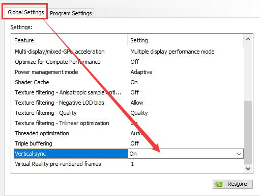 turn on vertical settings