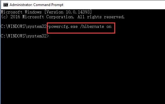 type keyword in command powercfg.exe hibernate on