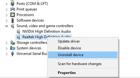 how do i uninstall realtek high definition audio windows 10