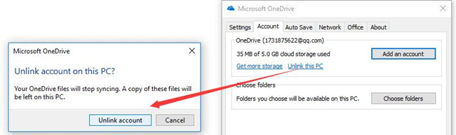 how to remove onedrive account from computer