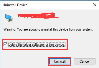check delete the driver software for this device
