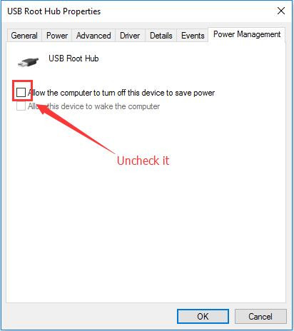 non select allow the computer to turn off this device to save power