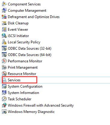 open services in administrative tools