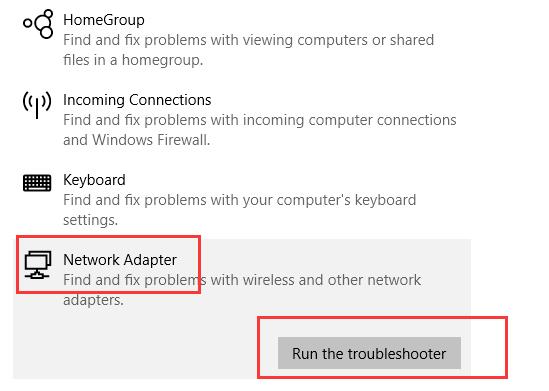 run network adapter troubleshoot