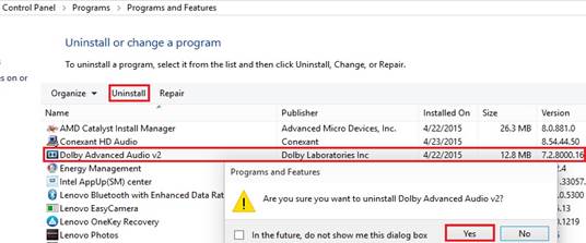 uninstall dolby advanced audio driver
