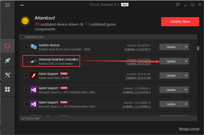 driver booster de actualización del controlador usb