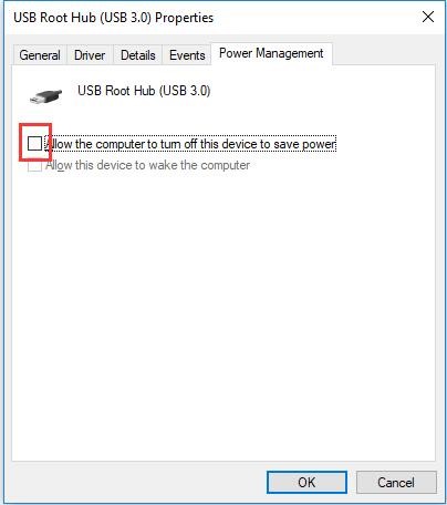 usb root hub uncheck allow computer to turn off this device to save power