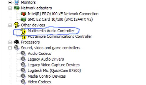 multimedia audio controller missing