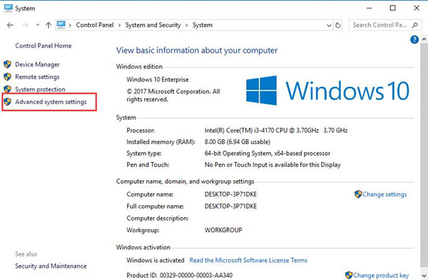 Advanced system settings windows 10 где найти