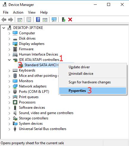 ahci controllers driver properties