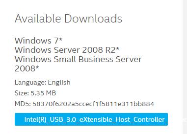 available downloads for intel usb xhci drivers