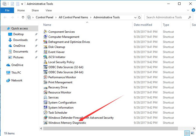 control panel windows memory diagnostic