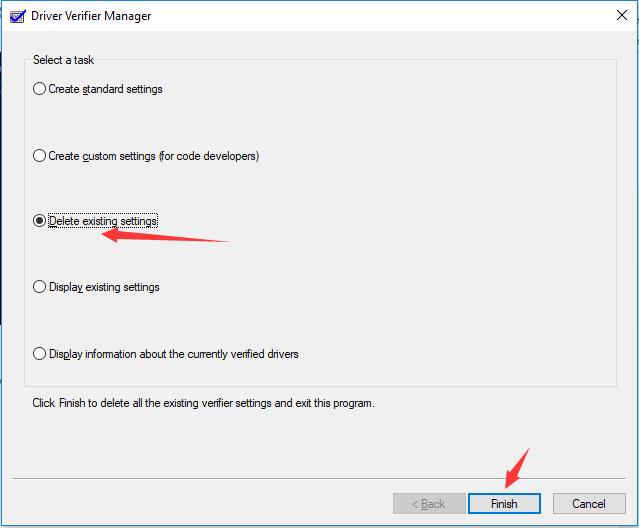 delete existing settings