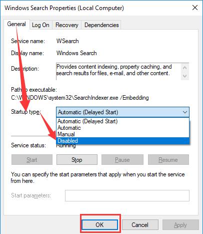 disable windows search