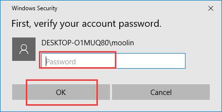 enter local user account password