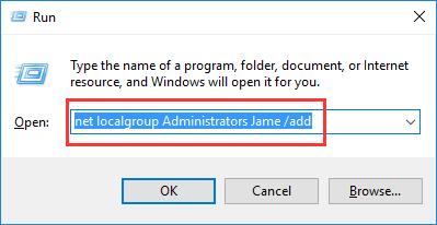 enter net localgroup Administrators Jame /add