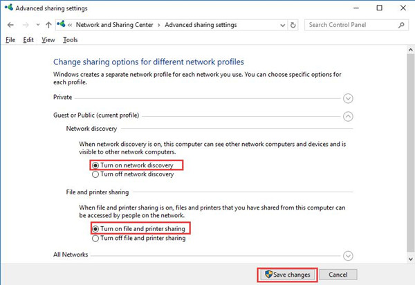 network discovery file printer sharing