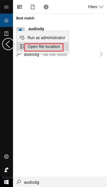 open the location of audiodg