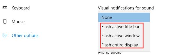other options visual notifications sound