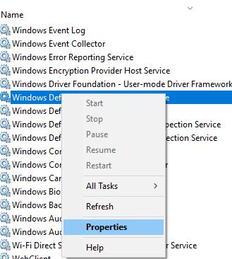 windows defender properties