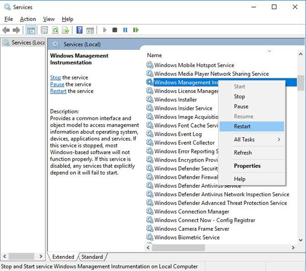 restart windows management instrumentation