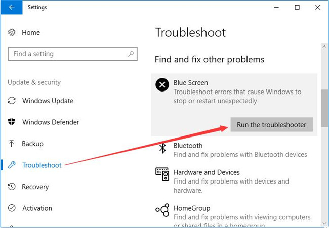 run blue screen troubleshooter